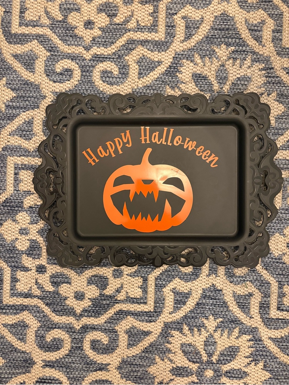Happy Halloween Black Tray with Orange Jack-o'-Lantern
